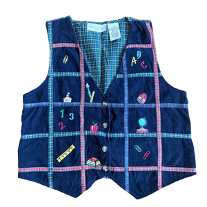 Vintage Petite Sophisticate Embroidered School Teacher Kitschy Vest Size PM